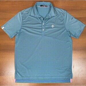 RLX Ralph Lauren Golf Polo Shirt Men’s LG Green Blue Striped Wicking Stretch